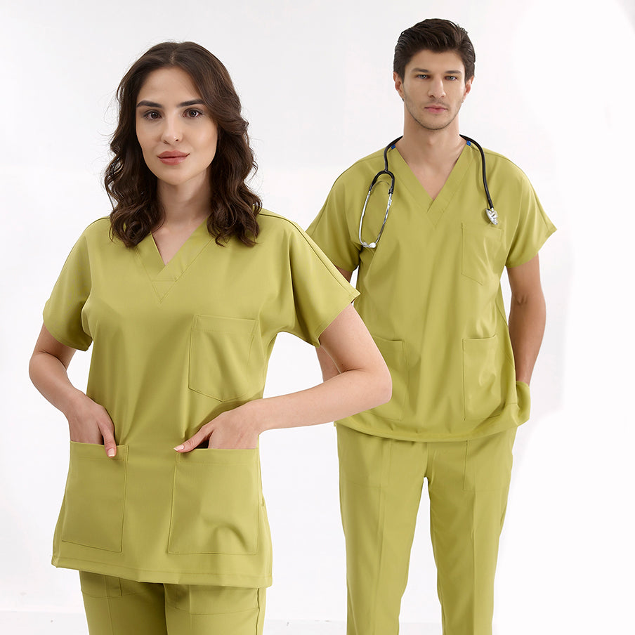 Antep Fıstığı Dr. Greys  Scrubs Takım Lüks Likralı Kumaş