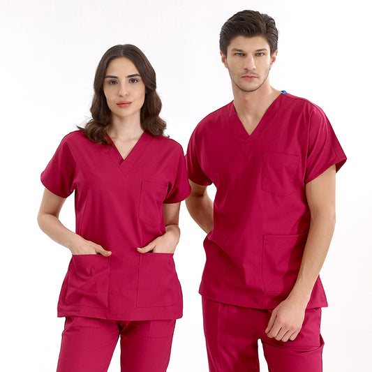 Vişne Dr. Greys  Scrubs Takım Lüks Likralı Kumaş