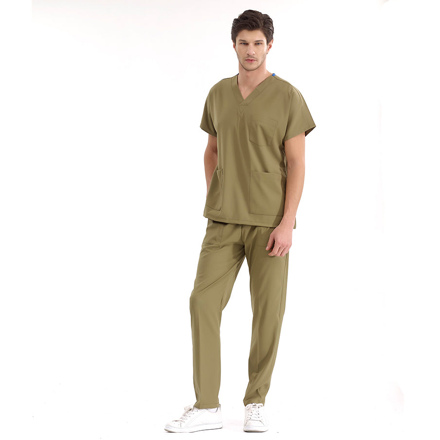 Haki Dr. Greys  Scrubs Takım Lüks Likralı Kumaş