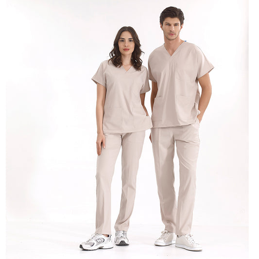 Krem Dr. Greys  Scrubs Takım Lüks Likralı Kumaş