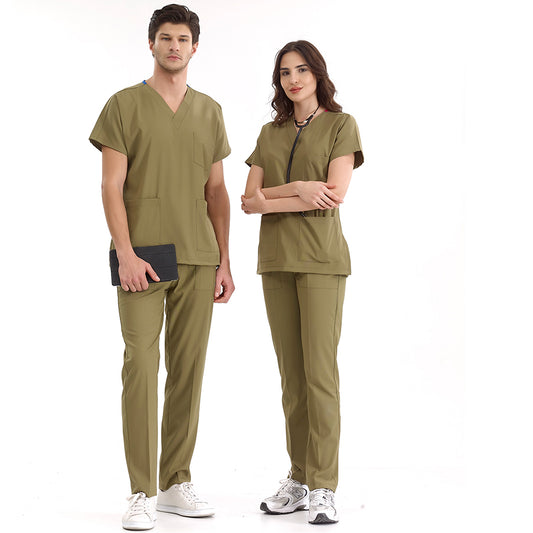 Haki Dr. Greys  Scrubs Takım Lüks Likralı Kumaş