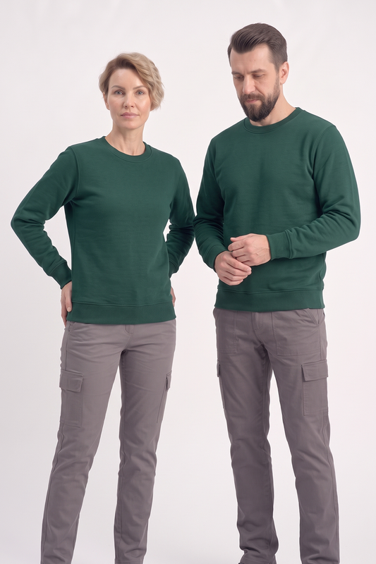 Avcı Yeşili Yuvarlak Yaka İş Sweatshirt 3 İplik Şardonlu