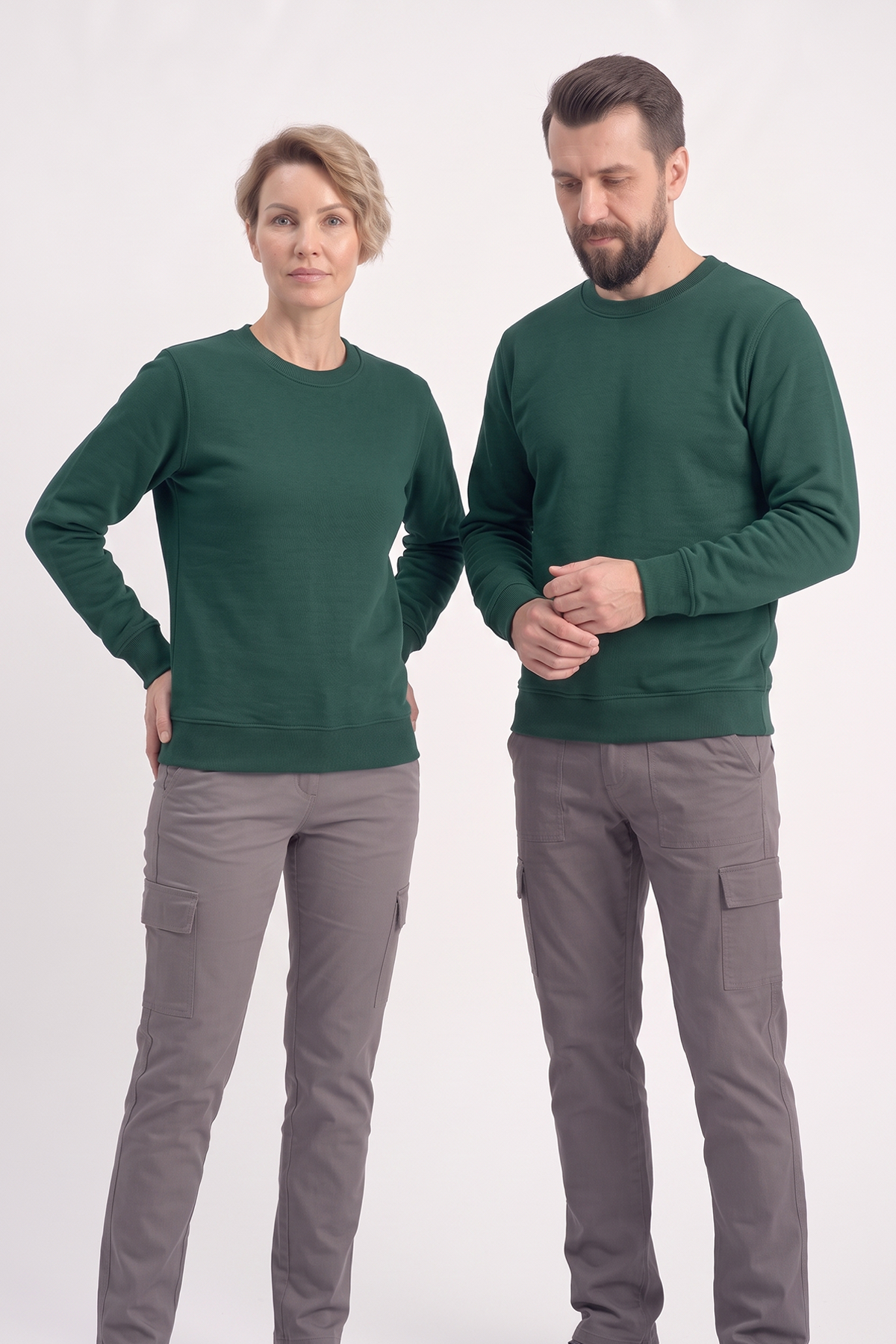 Avcı Yeşili Yuvarlak Yaka İş Sweatshirt 2 İplik