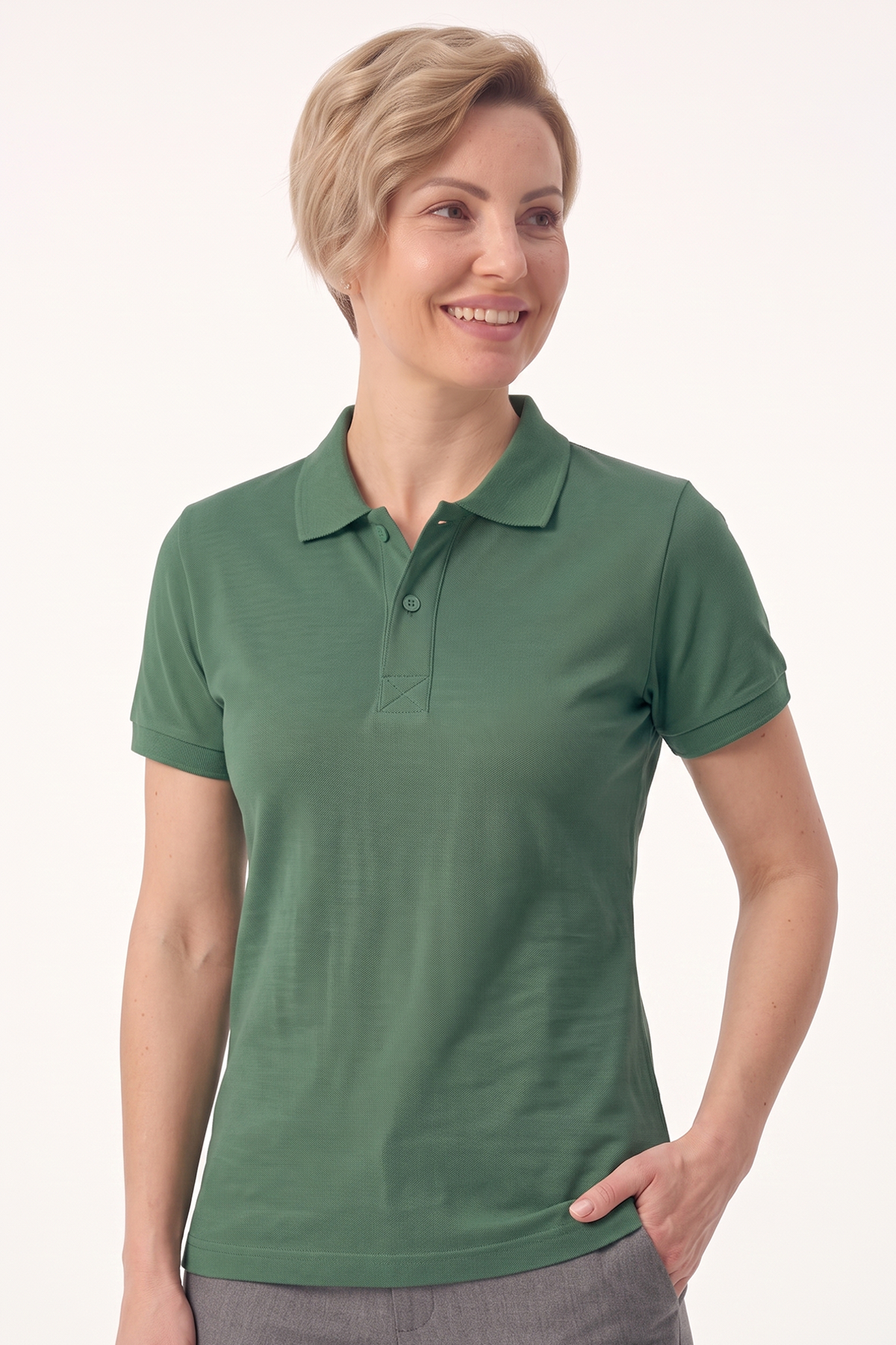 Avcı Yeşili Polo Yaka Kısa Kol İş Tişörtü Penye Lacoste Kumaş
