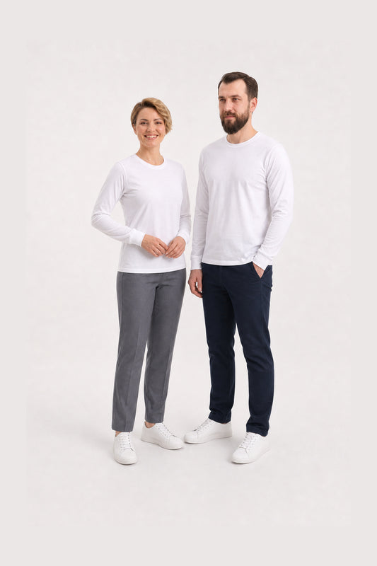 Beyaz %100 Pamuk Penye Yuvarlak Yaka Sweatshirt Uzun Kol