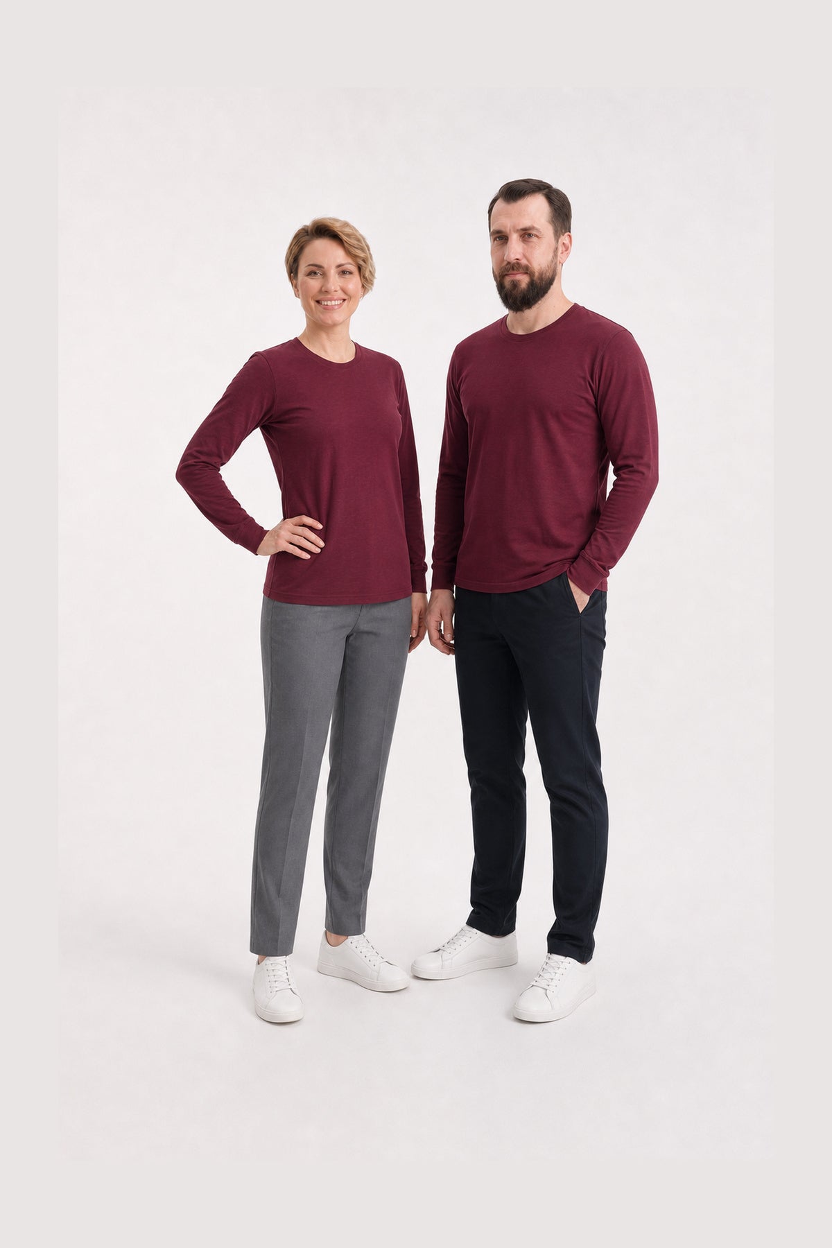 Bordo %100 Pamuk Penye Yuvarlak Yaka Sweatshirt Uzun Kol
