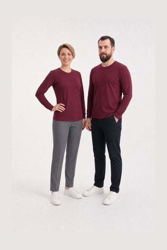 Bordo %100 Pamuk Penye Yuvarlak Yaka Sweatshirt Uzun Kol