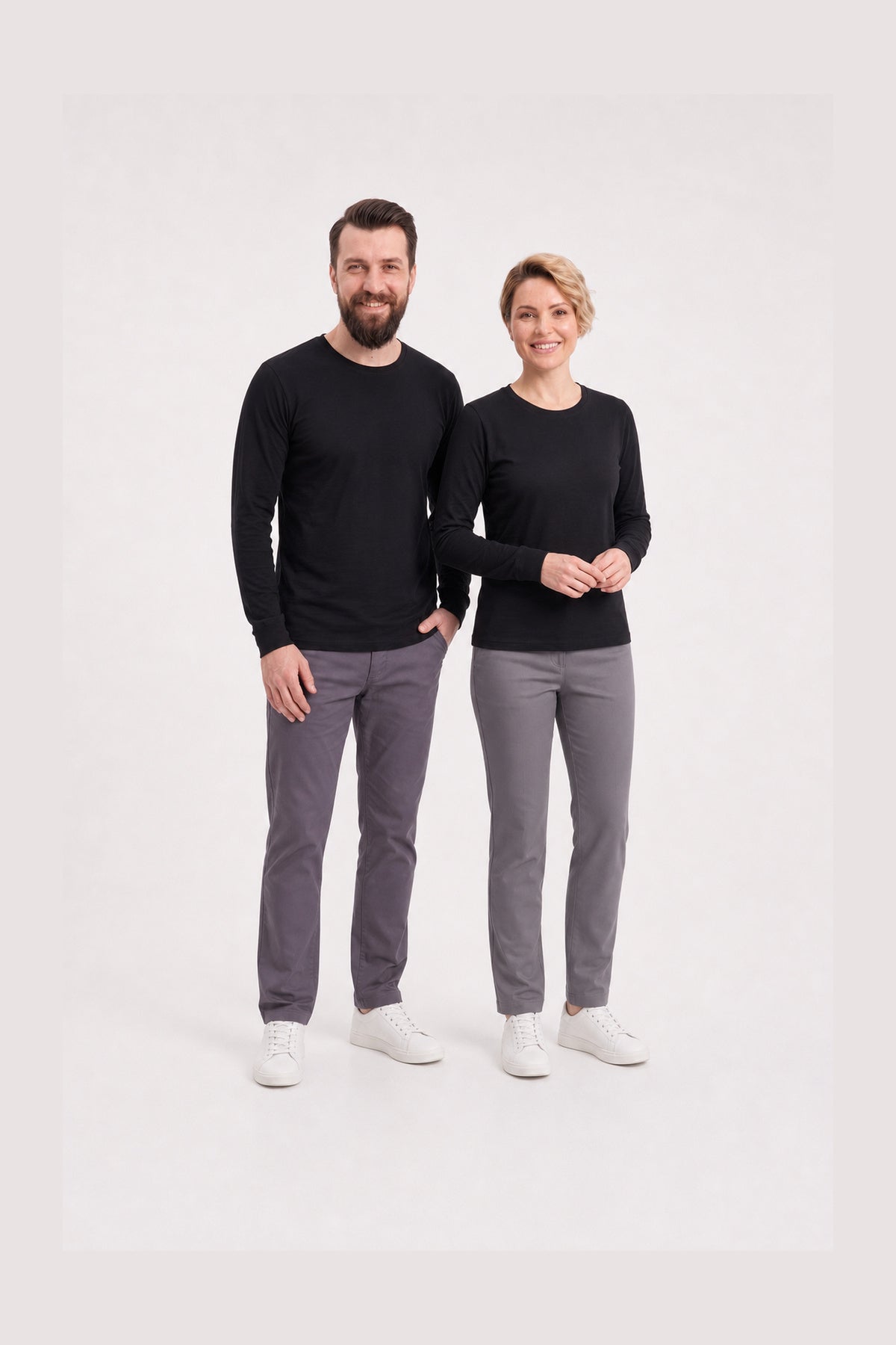 Siyah %100 Pamuk Penye Yuvarlak Yaka Sweatshirt Uzun Kol